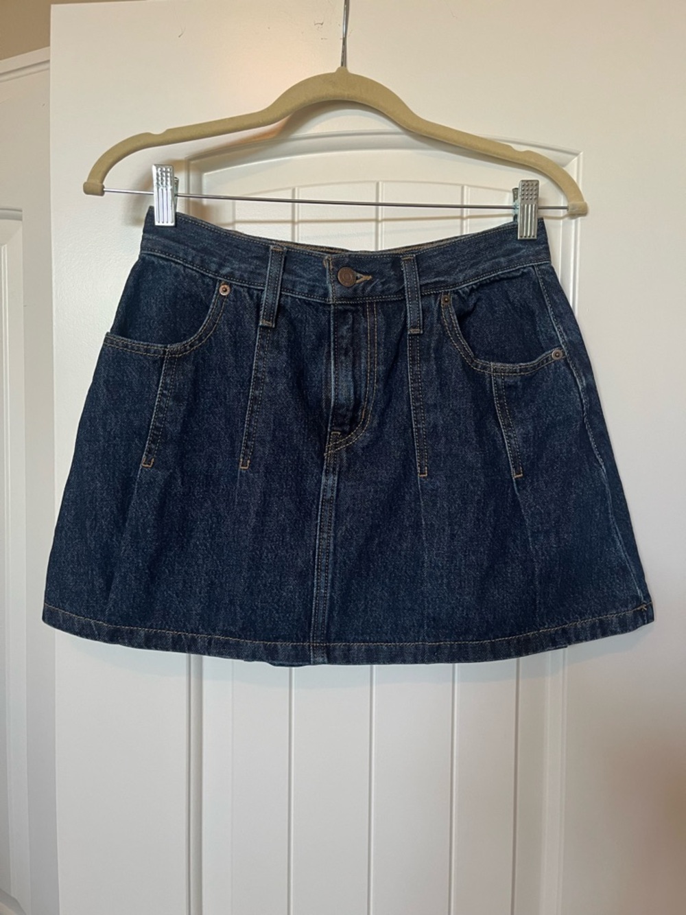 Levi's Dark Blue Denim Pleated A-Line Mini Skirt